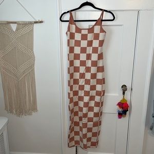 knit checkered maxi dress